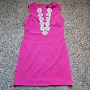 Jessica Howard Hot Pink White Trim Dress Womens 6P Petite Spring Easter Garden
